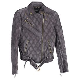 Giacca da motociclista Gucci Monogram in pelle nera Nero