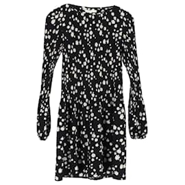 Maje-Maje Rockiz Pleated Daisy-Print Crepe Mini Dress in Black Polyester-Black