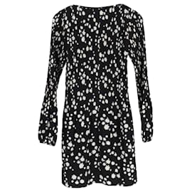 Maje-Maje Rockiz Pleated Daisy-Print Crepe Mini Dress in Black Polyester-Black