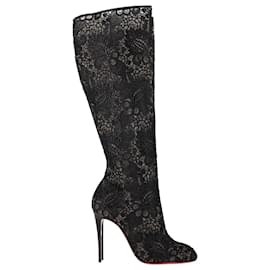 Christian Louboutin-Bottes hautes en dentelle Tennissina 100 de Christian Louboutin en polyamide noir-Noir