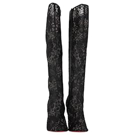 Christian Louboutin-Bottes hautes en dentelle Tennissina 100 de Christian Louboutin en polyamide noir-Noir