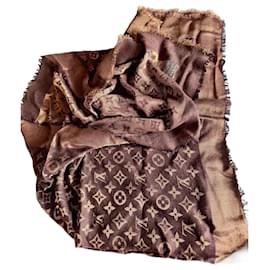 Louis Vuitton-Silk monogram shawl stole-Golden,Dark brown