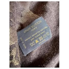 Louis Vuitton-Silk monogram shawl stole-Golden,Dark brown