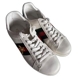 Baskets Gucci Ace Brodées Blanc Fourrure Blanc