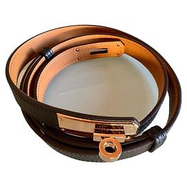 Cinturón Hermès Kelly Negro y Marrón Oro Rosa Negro Dorado Marrón claro