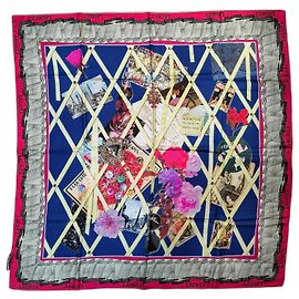 Christian Lacroix Cachecol de seda Rosa Azul marinho