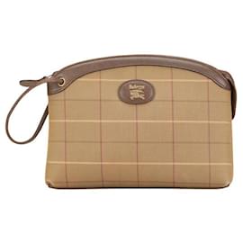 Burberry-Burberry Check Canvas Leather Clutch Bag-Brown