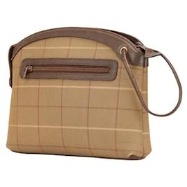 Burberry-Burberry Check Canvas Leather Clutch Bag-Brown