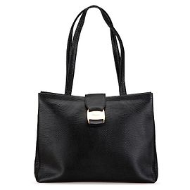 Salvatore Ferragamo Vara Ribbon Lizard Embossed Tote Bag Black