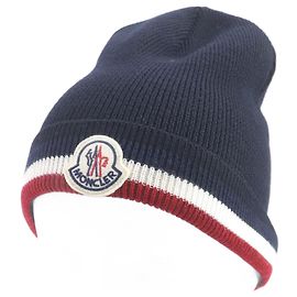 Gorro de lã tricolor com logo Moncler Azul marinho