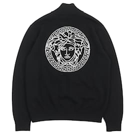 Versace-Versace Medusa Logo Zip-up Knit Jacket Black-Other