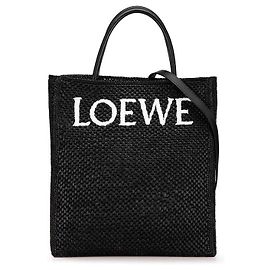 Borsa a spalla 2 in 1 Loewe in pelle di vitello e rafia standard A4 Nero