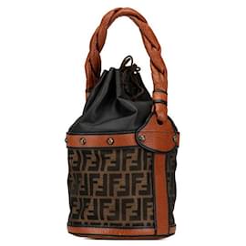 Fendi-Fendi Zucca Canvas Leather Handbag 8BR554-Brown