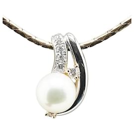 Autre Marque-mila schon Au750 Pt900 Akoya Pearl Diamond Necklace-Golden