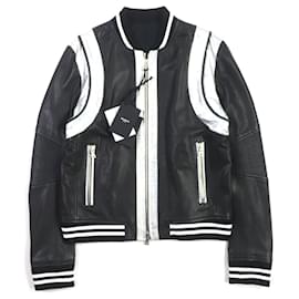 Balmain-Balmain Lambskin Leather Varsity Jacket Black-Other