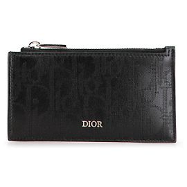 Dior Oblique Leather Zip Card Holder Black