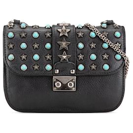Valentino-Valentino Star Studs Turquoise Leather Shoulder Bag-Black