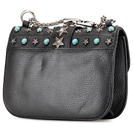 Valentino-Valentino Star Studs Turquoise Leather Shoulder Bag-Black