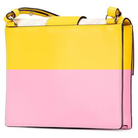 Fendi-Fendi Leather Canvas Flat Bucket Medium Shoulder Bag 7VA524-Yellow
