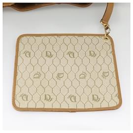 Christian Dior-Christian Dior Honeycomb Canvas Shoulder Bag PVC Leather Beige Gold Auth ti2353-Beige,Golden