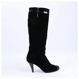 Botas largas de terciopelo Chanel Coco Mark en negro, talla 37,5 EU Negro