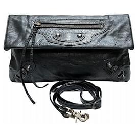 Balenciaga-Balenciaga Leather Envelope Shoulder Bag 327079-Black