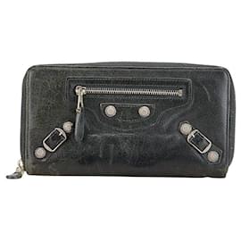 Balenciaga-Balenciaga Studded Leather Long Wallet-Black