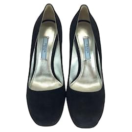 Prada-Prada Black Suede High Heel Pumps-Black