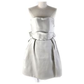 Lanvin Silk Blend Back Ribbon Sleeveless Dress Grey