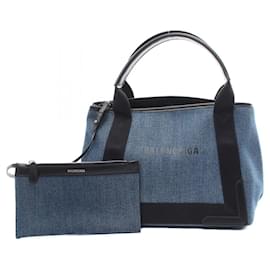 Balenciaga-Balenciaga Denim Leather Navy Cabas S Tote Bag-Blue