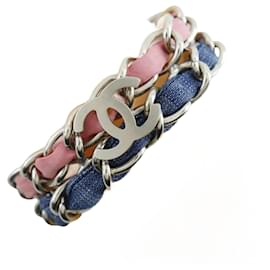 Chanel Coco Mark Charm-Armband Silber Pink Blau