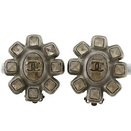 Chanel Coco Mark Silber Clip Ohrringe Silber