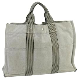 Hermès-HERMES Nouveau Fourre Tout MM Sac Tote Toile Gris Auth ti2459-Marron