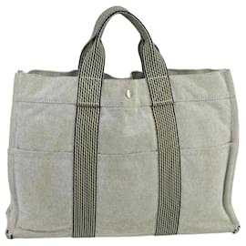 Hermès-HERMES Nouveau Fourre Tout MM Sac Tote Toile Gris Auth ti2459-Marron