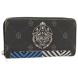 Berluti Long Wallet Leather Black Blue white Auth bs19900 Black White Blue