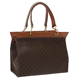 Céline-CELINE Macadam Canvas Hand Bag PVC Leather Brown Gold Auth 100885-Brown,Golden
