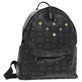MCM-MCM Vicetos Logogram Backpack PVC Leather Black Silver Auth 101433-Black,Silvery