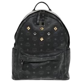 MCM-MCM Vicetos Logogram Backpack PVC Leather Black Silver Auth 101433-Black,Silvery