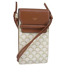 Céline-CELINE Triomphe Shoulder Pouch PVC White Auth 101049-White