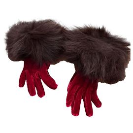 Autre Marque Rote Samthandschuhe mit Pelzbesatz Rot