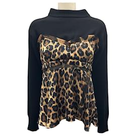Sacai-Sacai Tan / Black Leopard Print Knit Pullover-Black