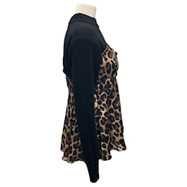 Sacai-Sacai Tan / Black Leopard Print Knit Pullover-Black