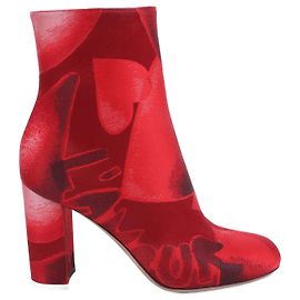 Botas de tacón de jacquard con estampado de corazón Valentino Garavani en rojo, talla 37 EU Roja