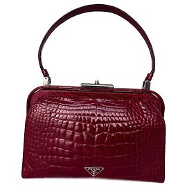 Prada Alligator Skin Handbag Red Red