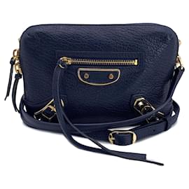Balenciaga-Blue Leather Small Classic Metallic Reporter Crossbody Bag-Blue