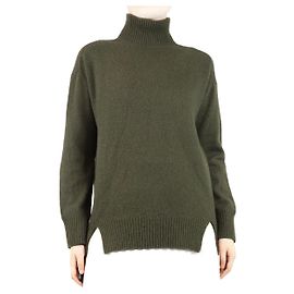 Vince Olivegrüner Kaschmir-Pullover mit hohem Kragen - Größe S Grün