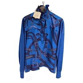 Hermès-New silk sweater shirt with tag, never worn.-Blue