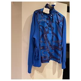Hermès-New silk sweater shirt with tag, never worn.-Blue
