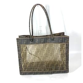Fendi-Fendi Vintage Brown Coated Leather Beach Tote-Brown