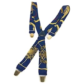 Hermès-Hermes Navy Silk Suspenders for Women-Navy blue